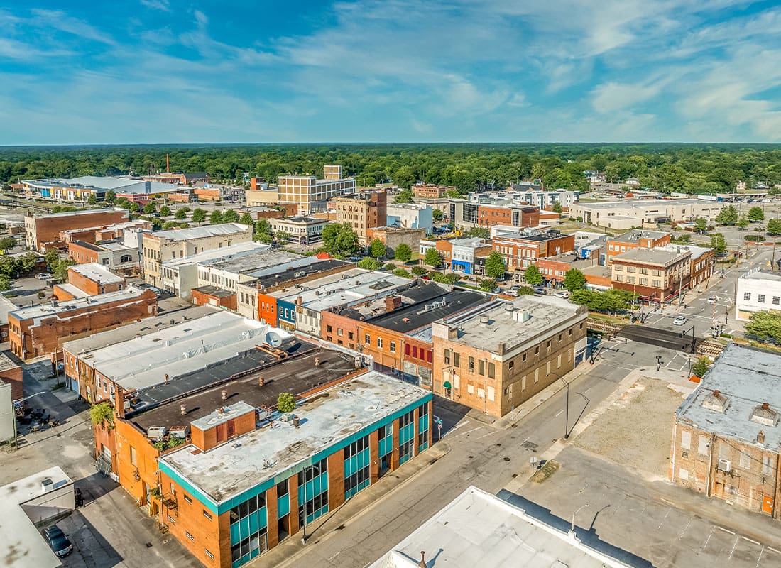 Rocky Mount, NC - Aerial View of Rocky Mount Nash County North Carolina, Typical Small Town USA With Main Street